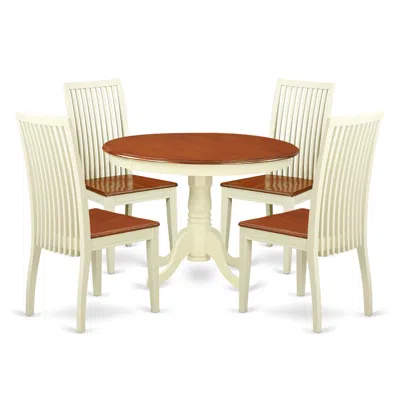 East West Furniture Dining Room Set Buttermilk & Cherry, Hlip5-bmk-w In Brown