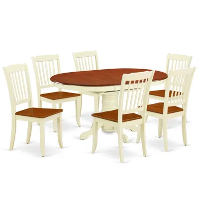East West Furniture Dining Room Set Buttermilk & Cherry, Keda7-bmk-w In Brown