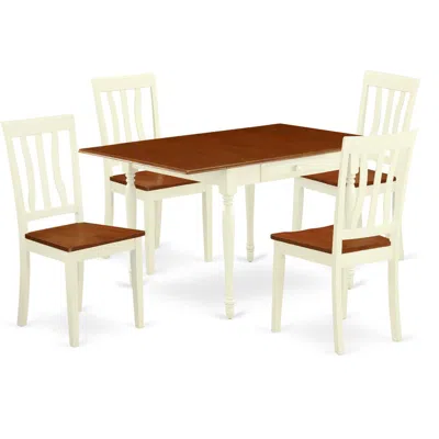 East West Furniture Dining Room Set Buttermilk & Cherry, Mzan5-whi-w In White