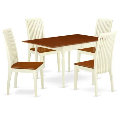 East West Furniture Dining Room Set Buttermilk & Cherry, Mzip5-whi-w