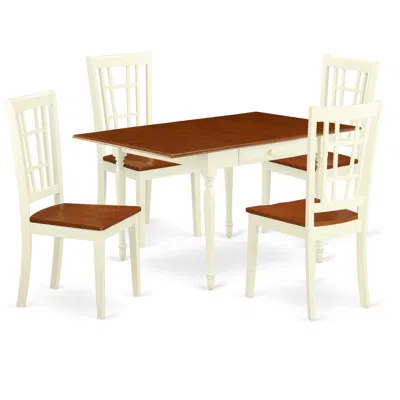 East West Furniture Dining Room Set Buttermilk & Cherry, Mzni5-whi-w