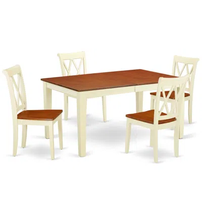 East West Furniture Dining Room Set Buttermilk & Cherry, Nicl5-bmk-w