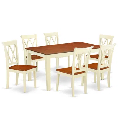 East West Furniture Dining Room Set Buttermilk & Cherry, Nicl7-bmk-w In Brown