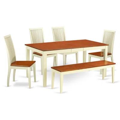 East West Furniture Dining Room Set Buttermilk & Cherry, Niip6-bmk-w In Brown
