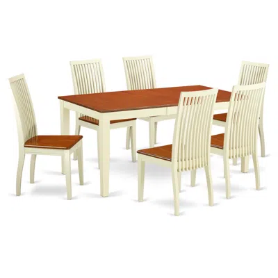 East West Furniture Dining Room Set Buttermilk & Cherry, Niip7-bmk-w In Neutral