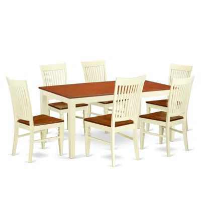 East West Furniture Dining Room Set Buttermilk & Cherry, Niwe7-bmk-w In Brown