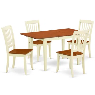 East West Furniture Dining Room Set Buttermilk & Cherry, Noda5-bmk-w In Brown