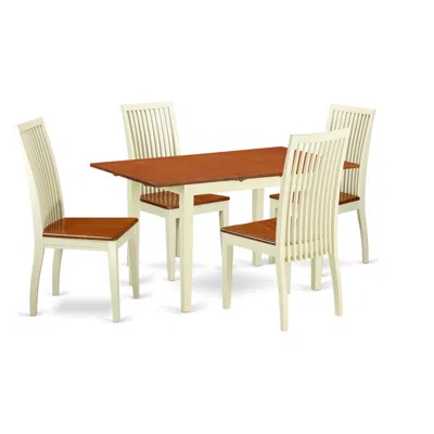 East West Furniture Dining Room Set Buttermilk & Cherry, Noip5-bmk-w In Brown
