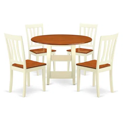 East West Furniture Dining Room Set Buttermilk & Cherry, Suan5-bmk-w In Brown