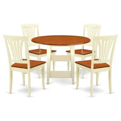 EAST WEST FURNITURE DINING ROOM SET BUTTERMILK & CHERRY, SUAV5-BMK-W