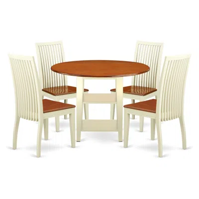 East West Furniture Dining Room Set Buttermilk & Cherry, Suip5-bmk-w
