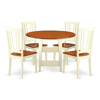 East West Furniture Dining Room Set Buttermilk & Cherry, Suni5-bmk-w In Neutral