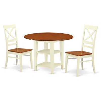 East West Furniture Dining Room Set Buttermilk & Cherry, Suqu3-bmk-w