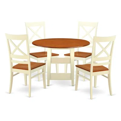 East West Furniture Dining Room Set Buttermilk & Cherry, Suqu5-bmk-w