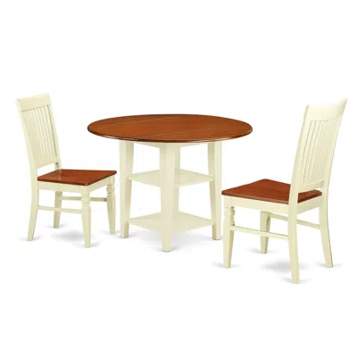 East West Furniture Dining Room Set Buttermilk & Cherry, Suwe3-bmk-w In Brown
