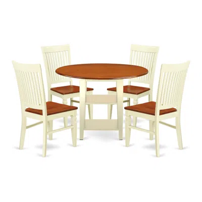 East West Furniture Dining Room Set Buttermilk & Cherry, Suwe5-bmk-w