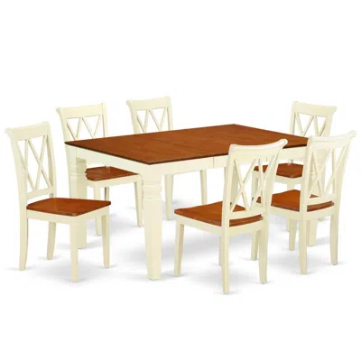 East West Furniture Dining Room Set Buttermilk & Cherry, Wecl7-bmk-w In Brown