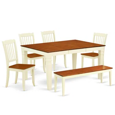 East West Furniture Dining Room Set Buttermilk & Cherry, Weda6n-bmk-w In Brown