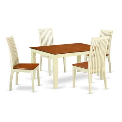 East West Furniture Dining Room Set Buttermilk & Cherry, Weip5-bmk-w In Neutral