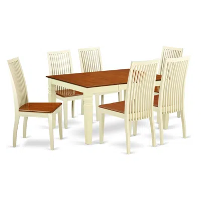 East West Furniture Dining Room Set Buttermilk & Cherry, Weip7-bmk-w In Neutral