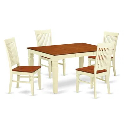 East West Furniture Dining Room Set Buttermilk & Cherry, West5-bmk-w In Brown