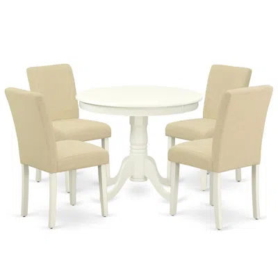 East West Furniture Dining Room Set Linen White, Anab5-lwh-02
