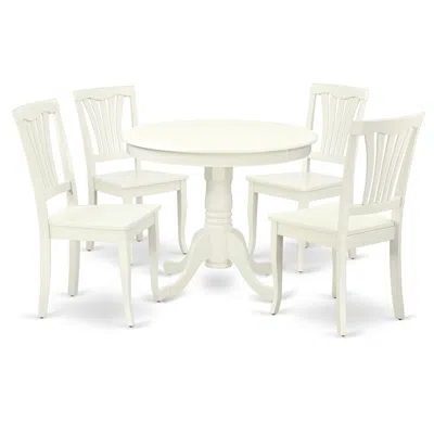 East West Furniture Dining Room Set Linen White, Anav5-lwh-w