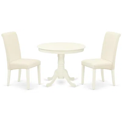 East West Furniture Dining Room Set Linen White, Anba3-lwh-01