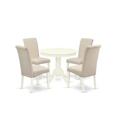 East West Furniture Dining Room Set Linen White, Anba5-lwh-01 In Brown