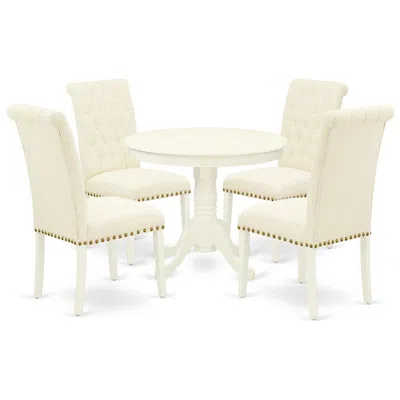East West Furniture Dining Room Set Linen White, Anbr5-lwh-02