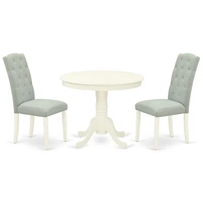 East West Furniture Dining Room Set Linen White, Ance3-lwh-15 In Green