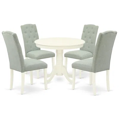 East West Furniture Dining Room Set Linen White, Ance5-lwh-15