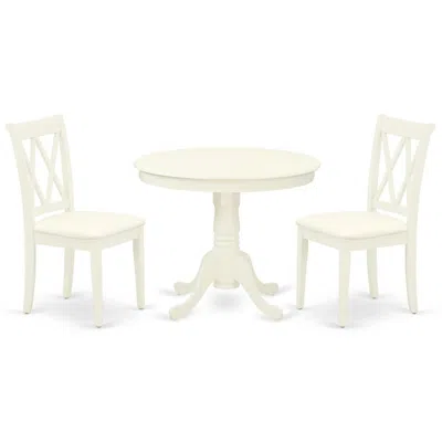 East West Furniture Dining Room Set Linen White, Ancl3-lwh-c