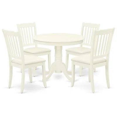 East West Furniture Dining Room Set Linen White, Anda5-lwh-c