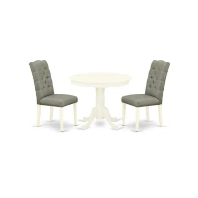 East West Furniture Dining Room Set Linen White, Anel3-lwh-07
