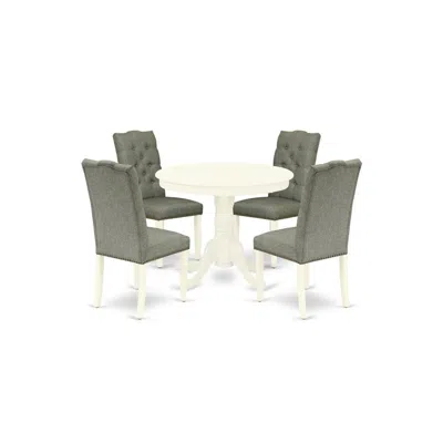 East West Furniture Dining Room Set Linen White, Anel5-lwh-07 In Gray