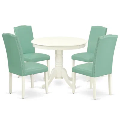East West Furniture Dining Room Set Linen White, Anen5-lwh-57