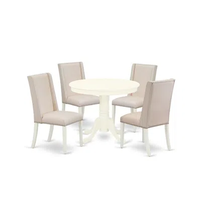 East West Furniture Dining Room Set Linen White, Anfl5-lwh-01