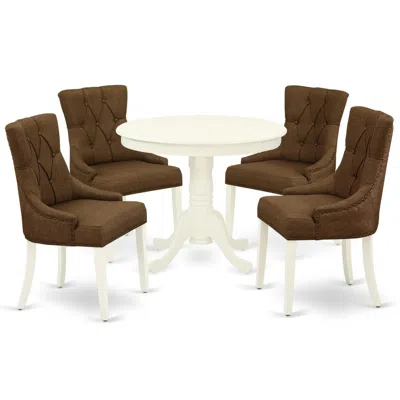 East West Furniture Dining Room Set Linen White, Anfr5-lwh-18 In Multi