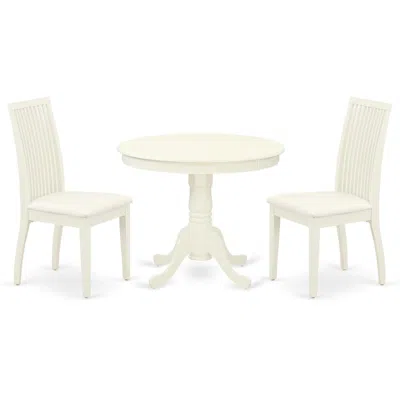 East West Furniture Dining Room Set Linen White, Anip3-lwh-c
