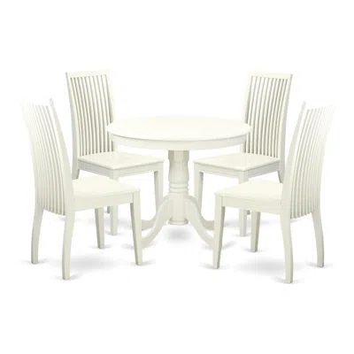 East West Furniture Dining Room Set Linen White, Anip5-lwh-w