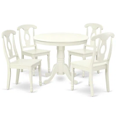East West Furniture Dining Room Set Linen White, Anke5-lwh-w