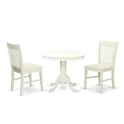 East West Furniture Dining Room Set Linen White, Anno3-lwh-w
