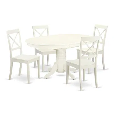 East West Furniture Dining Room Set Linen White, Avbo5-lwh-w