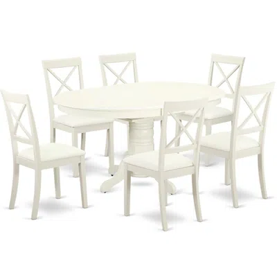 East West Furniture Dining Room Set Linen White, Avbo7-lwh-lc