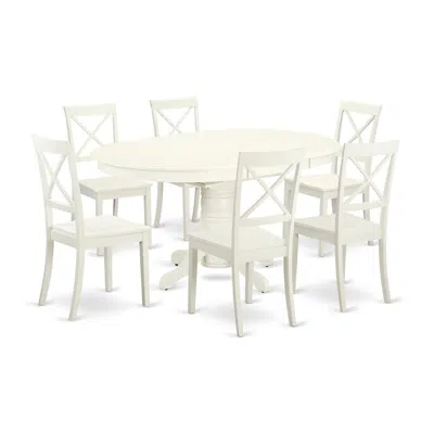 East West Furniture Dining Room Set Linen White, Avbo7-lwh-w