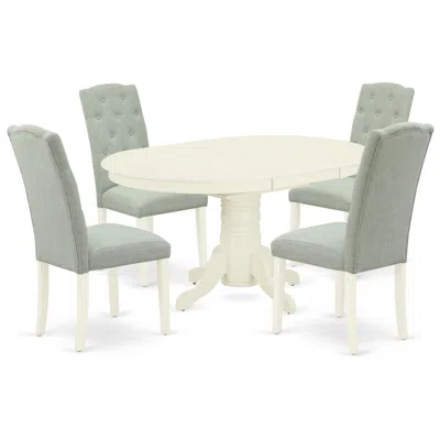 East West Furniture Dining Room Set Linen White, Avce5-lwh-15