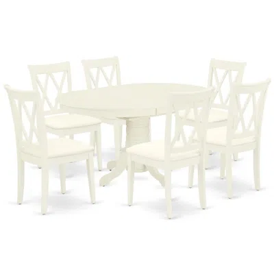 East West Furniture Dining Room Set Linen White, Avcl7-lwh-c