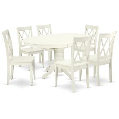 East West Furniture Dining Room Set Linen White, Avcl7-lwh-w