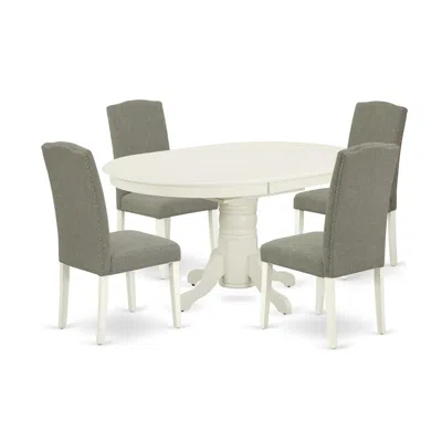 East West Furniture Dining Room Set Linen White, Aven5-lwh-06 In Green